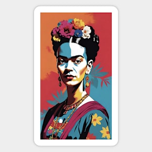 Frida's Chromatic Aura: Colorful Portrait Magnet